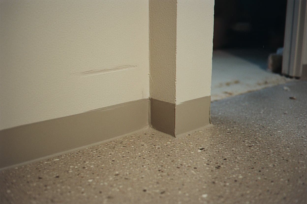 Coved corner where epoxy meets foundation wall.