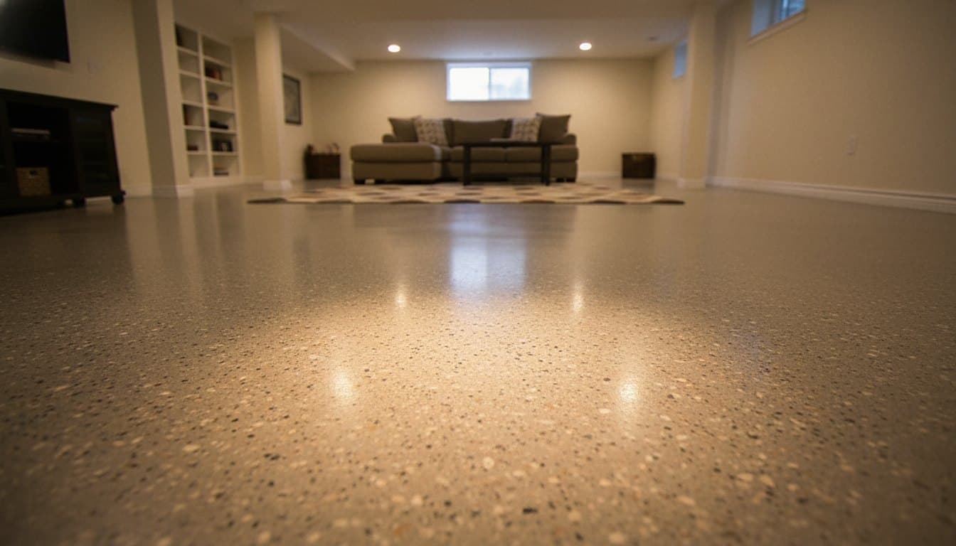Finished Dearborn basement with epoxy floor.