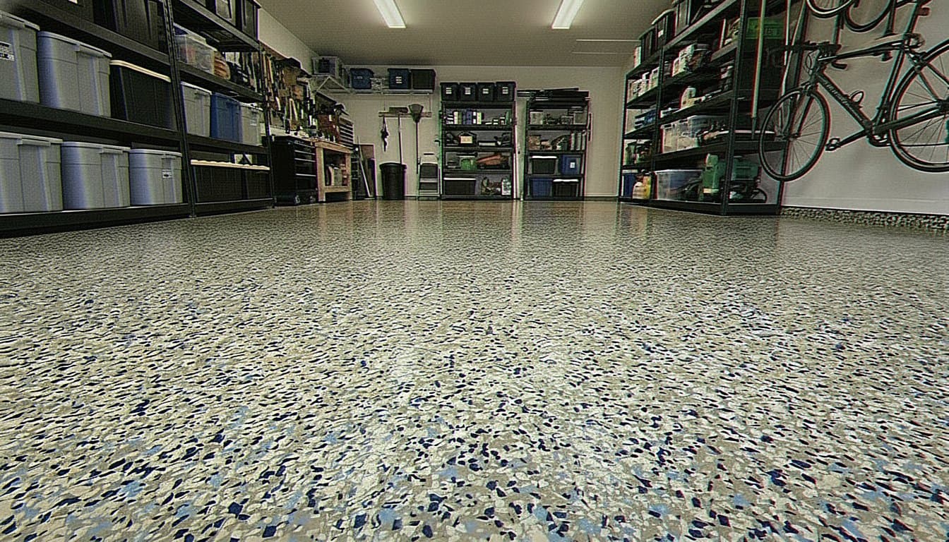 Dearborn garage with dense flake epoxy floor.