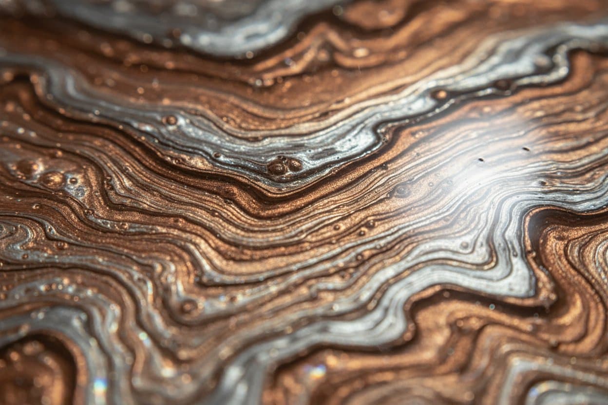Cured metallic epoxy showing mica depth.