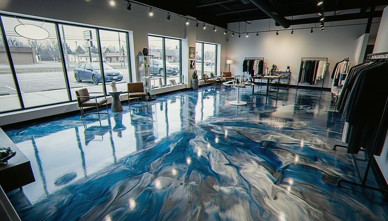 Dearborn showroom with metallic epoxy floor.